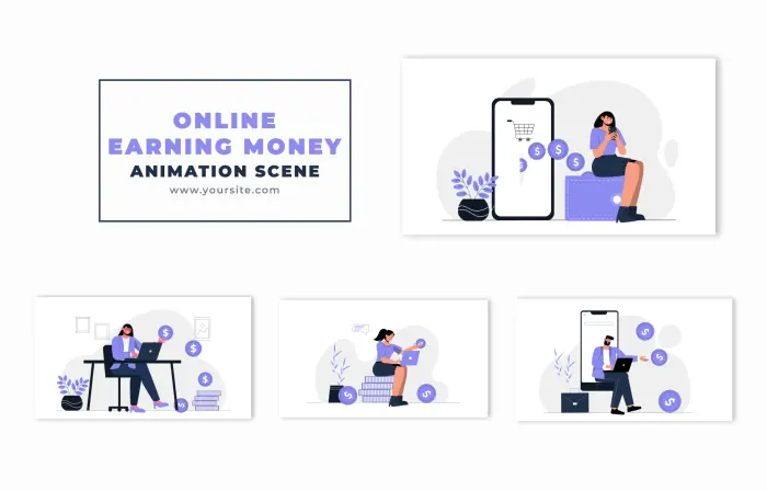Online Earning Concept Flat Design Vector Animation Scene